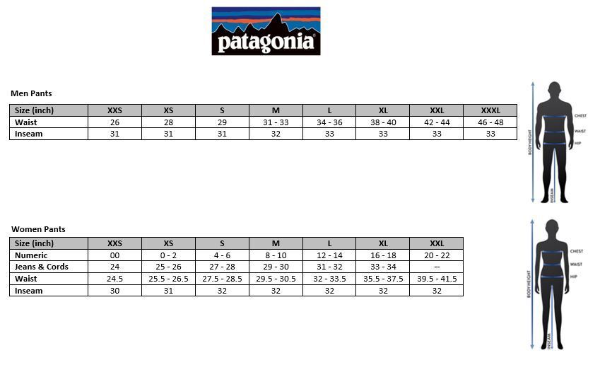 Patagonia mens sales jacket size chart