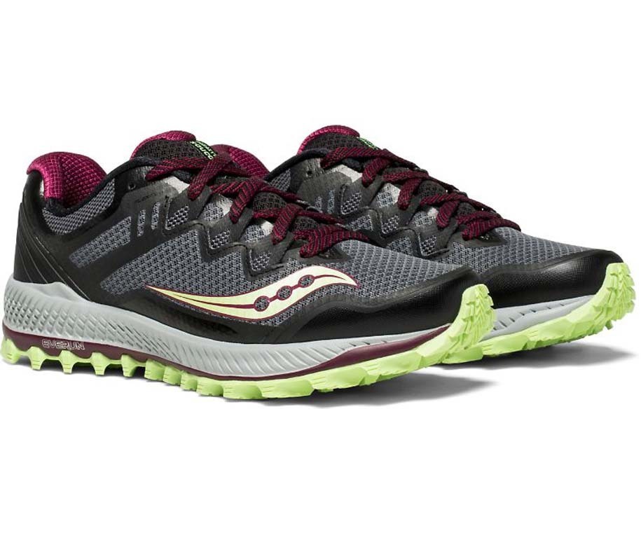 Saucony Peregrine 8 Womens Trail Running Shoes - Black/Mint/Berry