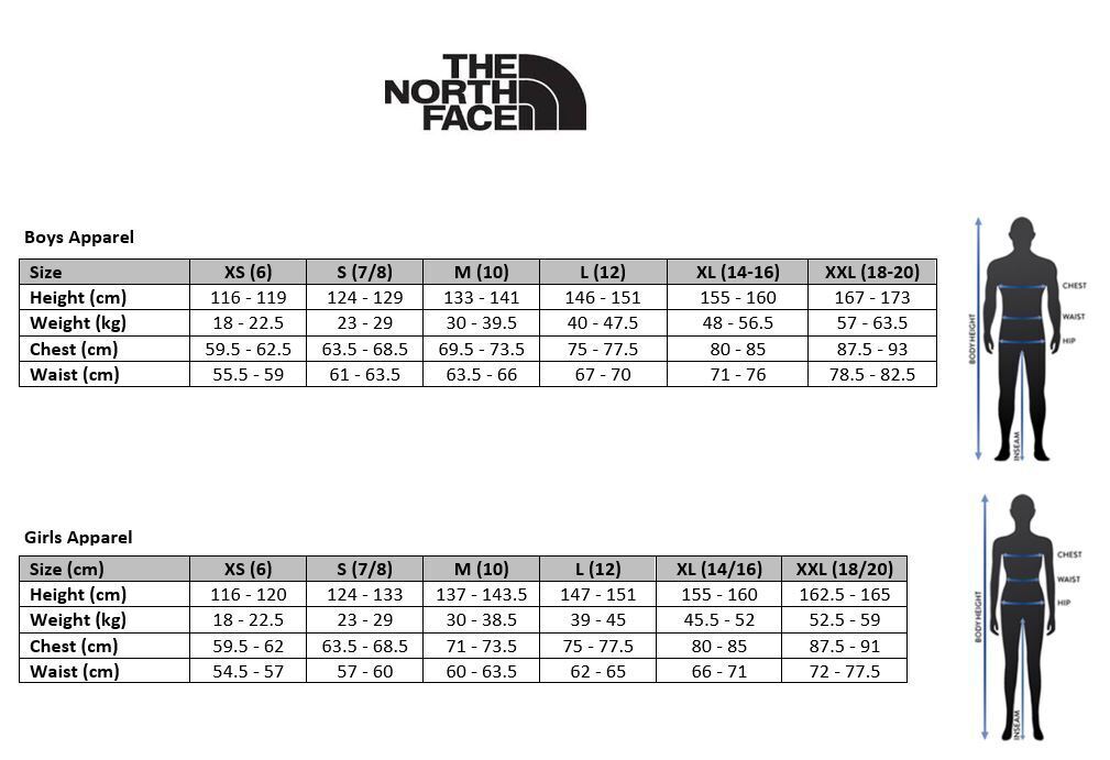 North face boys size chart on sale