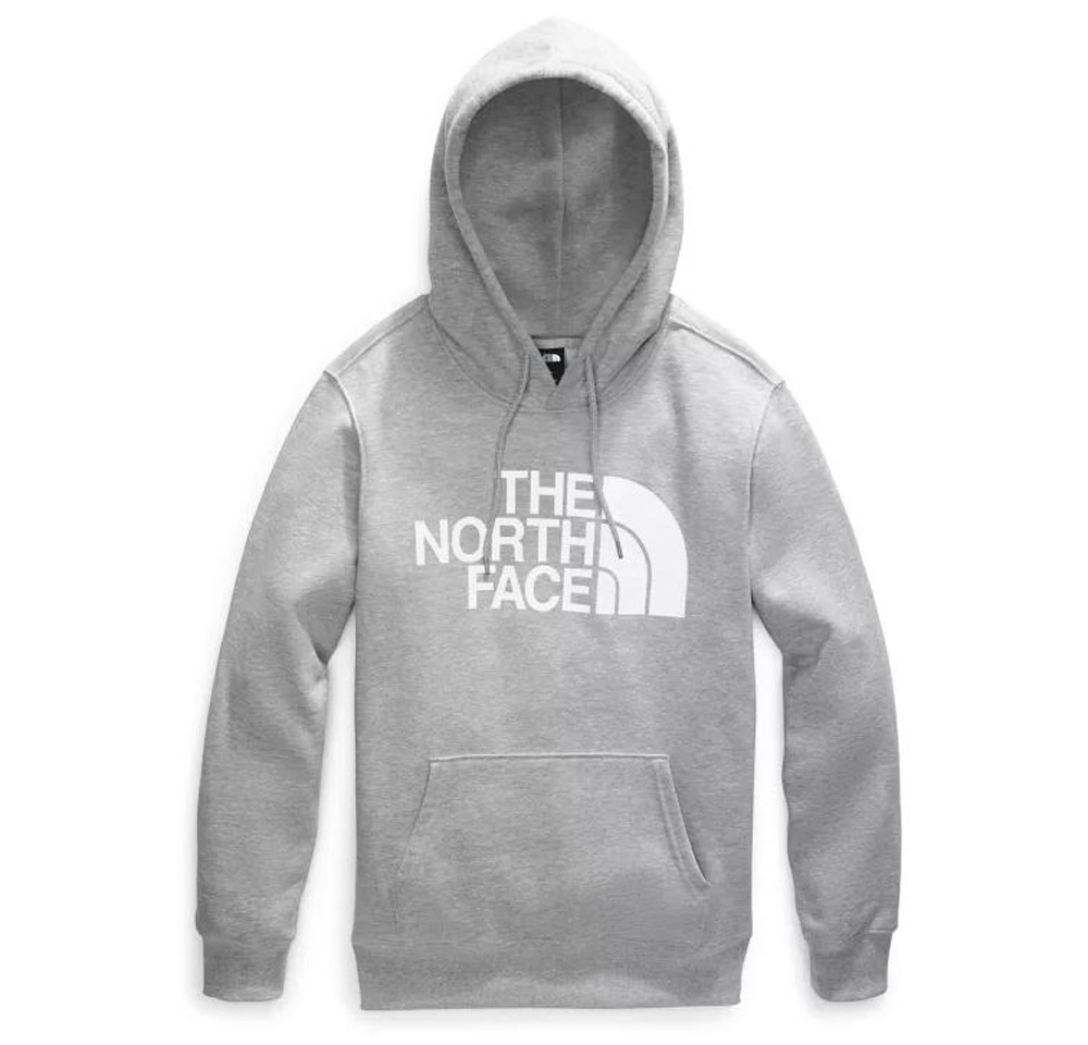 grey and blue north face hoodie
