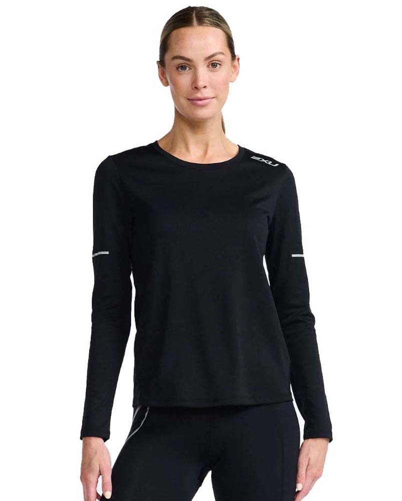 2XU Aero L/S Womens Running T-Shirt - Black/Silver Reflective - XS