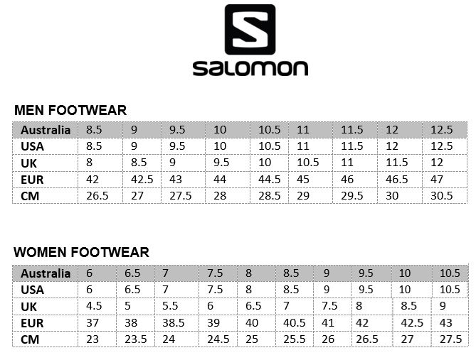 salomon men's shoe size chart