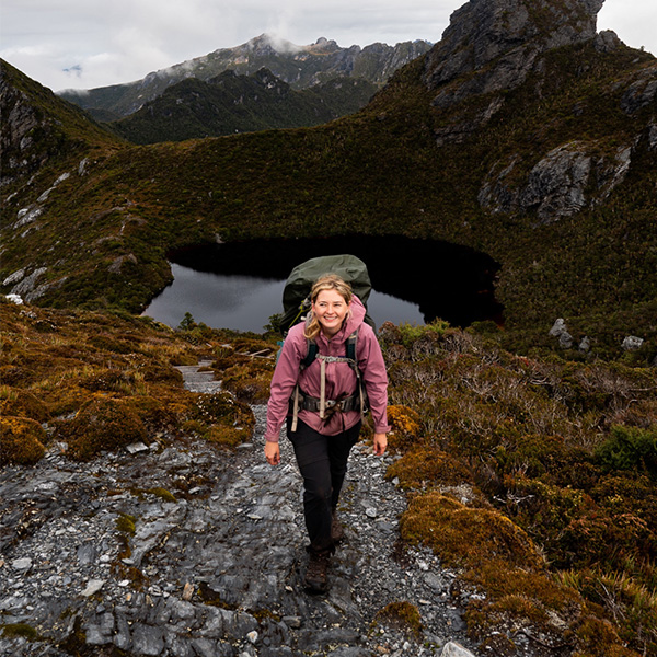 Sara hiking in Tasmania