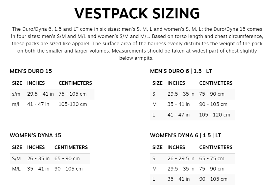 Osprey Vestpack Size Guide