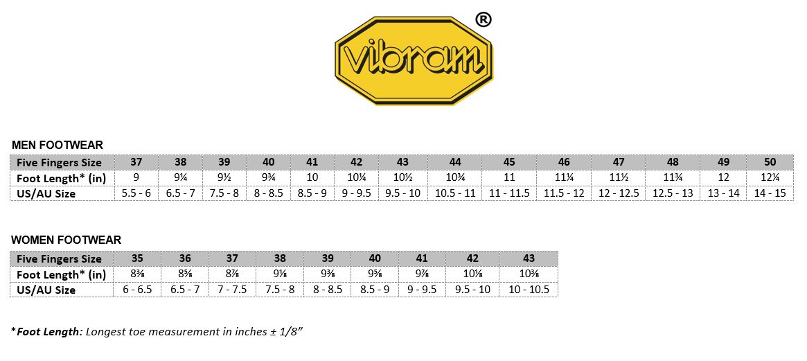 Vibram Shoe Size Chart