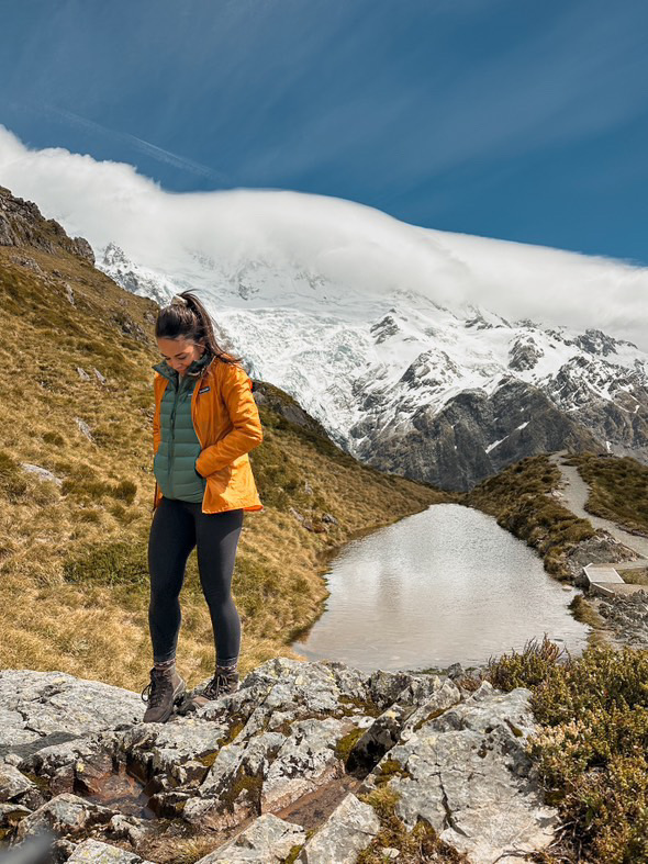 Maddie wearing the Grisport hiking boots in the NZ mountains