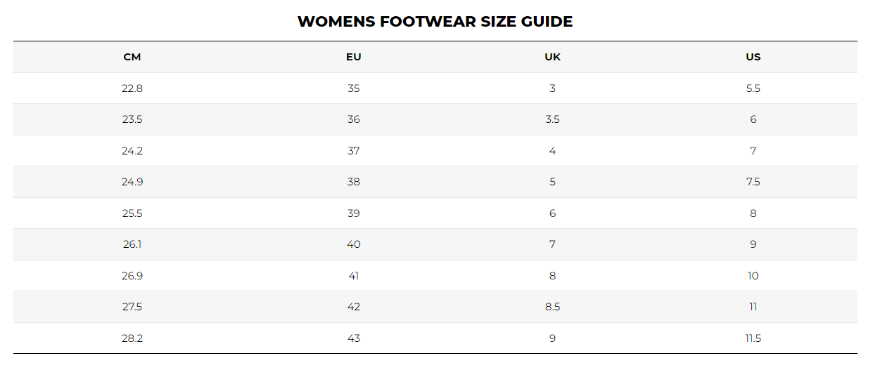 Vivobarefoot Womens Footwear Size Guide