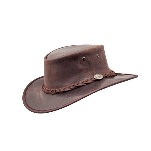 Barmah Foldaway Oiled Leather Hat - Brown - L