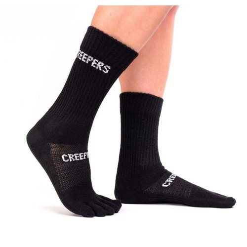 Creepers Unisex Merino Blend Running Crew Toe Socks - Black - S