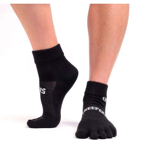 Creepers Unisex Merino Blend Running Quarter Crew Toe Socks - Black - S