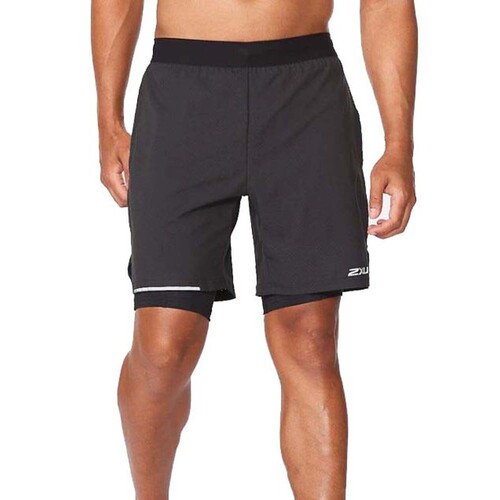 2XU Aero 2-In-1 7in Mens Running Shorts - Black/Silver Reflective - S